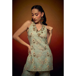 Celeste Cotton Linen Floral Sharara Set with Dupatta