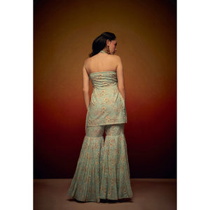 Celeste Cotton Linen Floral Sharara Set with Dupatta