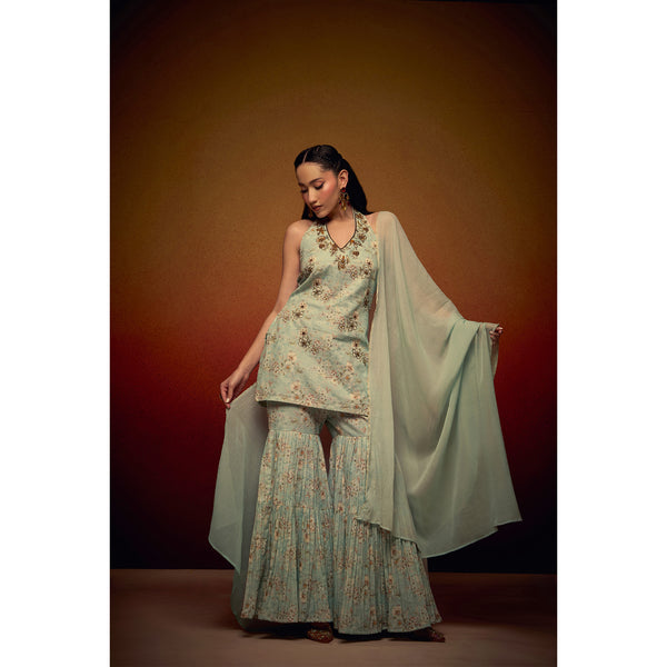 Celeste Cotton Linen Floral Sharara Set with Dupatta