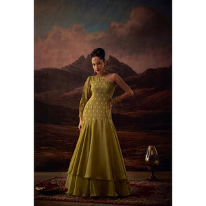 Elara One-Shoulder Jacquard Organza Evening Gown