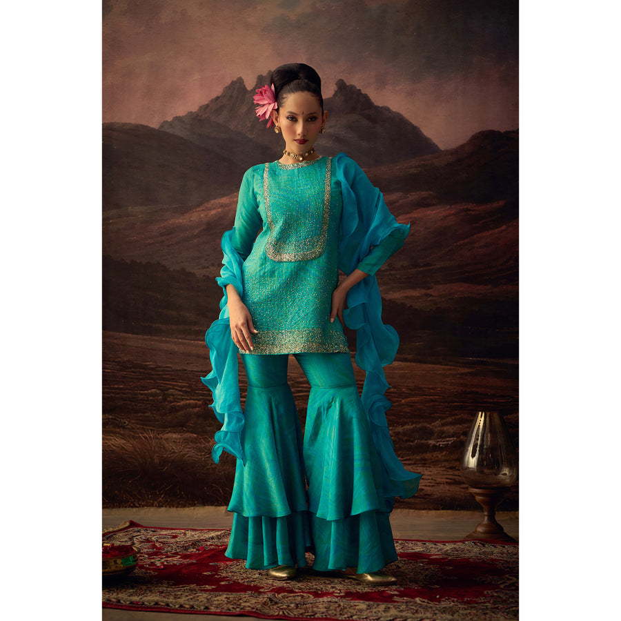 Neel Aabha – Viscose Silk Embellished Sharara Set