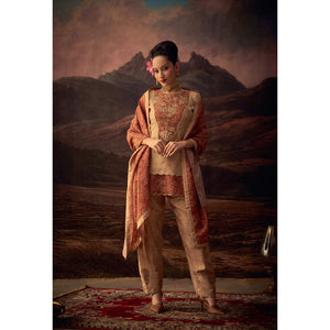 Mehrang – Tissue Jacquard Kurta with Farsi Salwar & Dupatta