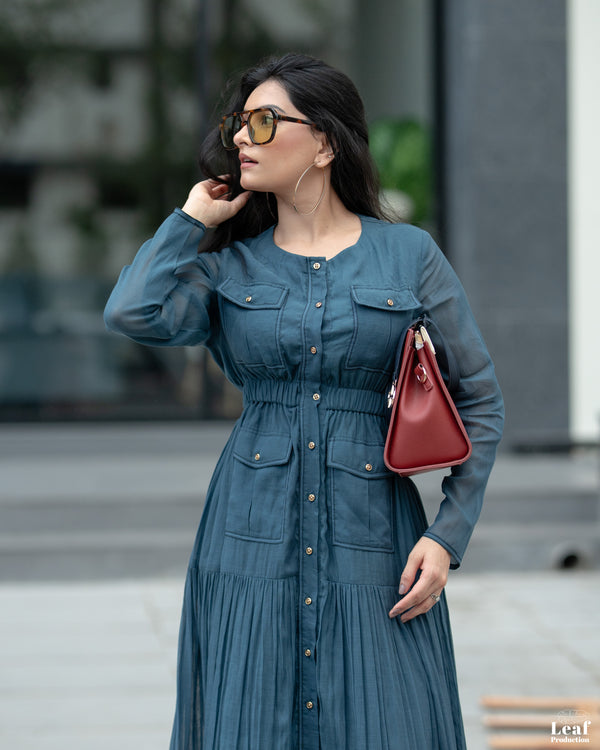 Twilight Grace – Mul Chanderi Shirt Dress
