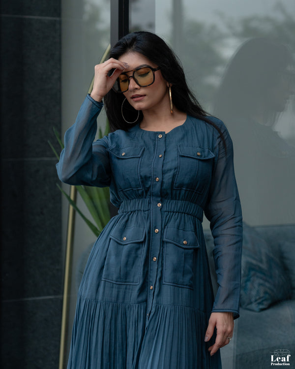 Twilight Grace – Mul Chanderi Shirt Dress