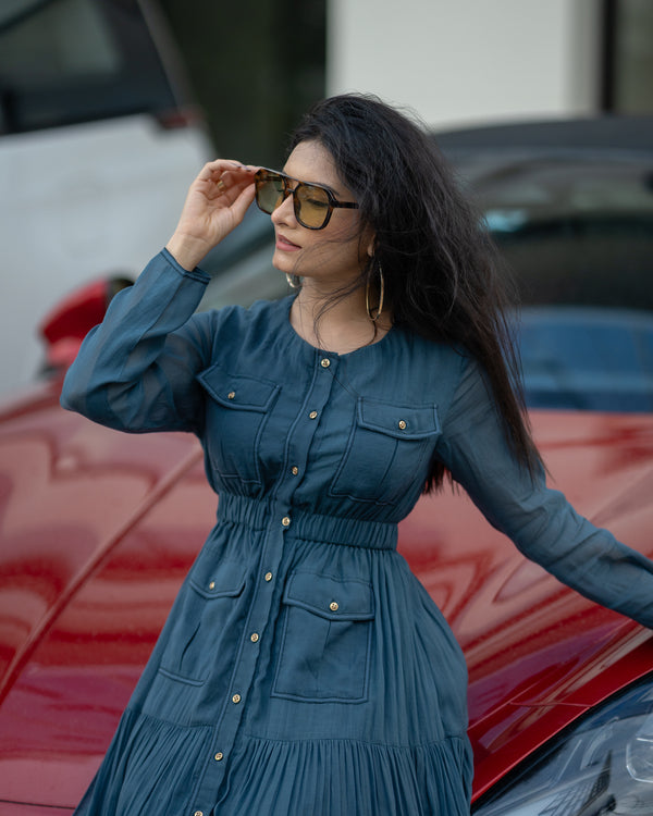 Twilight Grace – Mul Chanderi Shirt Dress