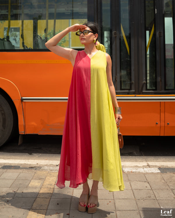 Sunlit Bloom – Pure Mul Chanderi Dress