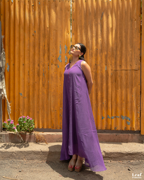 Royal Amethyst – Mul Chanderi A-Line Dress