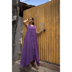 Royal Amethyst – Pure Mul Chanderi A-Line Dress