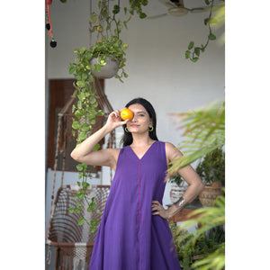 Royal Amethyst – Pure Mul Chanderi A-Line Dress