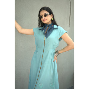 Aqua Mist – Pure Mul Chanderi Embroidered Dress