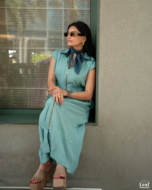 Aqua Mist – Mul Chanderi Embroidered Dress