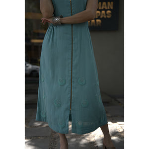 Aqua Mist – Pure Mul Chanderi Embroidered Dress