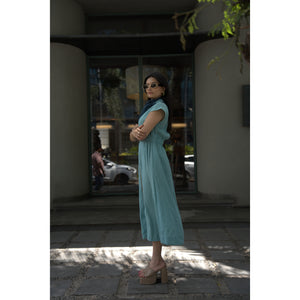 Aqua Mist – Pure Mul Chanderi Embroidered Dress