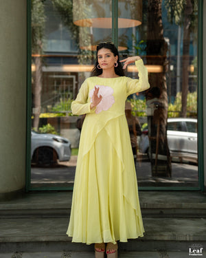 Lemon Blossom – Mul Chanderi Frill Dress