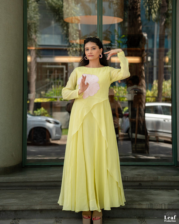 Lemon Blossom – Mul Chanderi Frill Dress