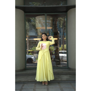 Lemon Blossom – Pure Mul Chanderi Frill Dress
