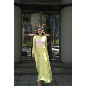 Lemon Blossom – Pure Mul Chanderi Frill Dress