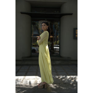 Lemon Blossom – Pure Mul Chanderi Frill Dress