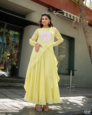 Lemon Blossom – Mul Chanderi Frill Dress