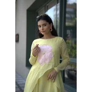 Lemon Blossom – Pure Mul Chanderi Frill Dress
