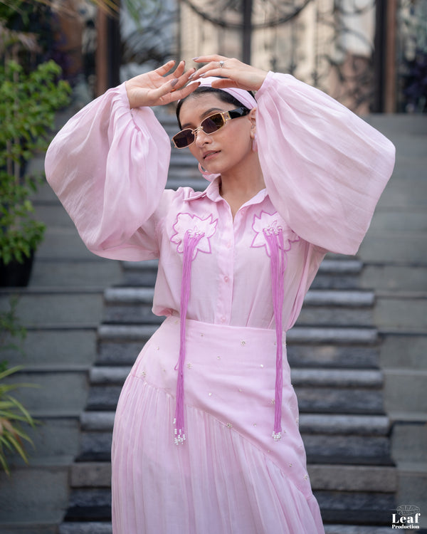 Blush Bloom – Mul Chanderi Shirt & Skirt Set