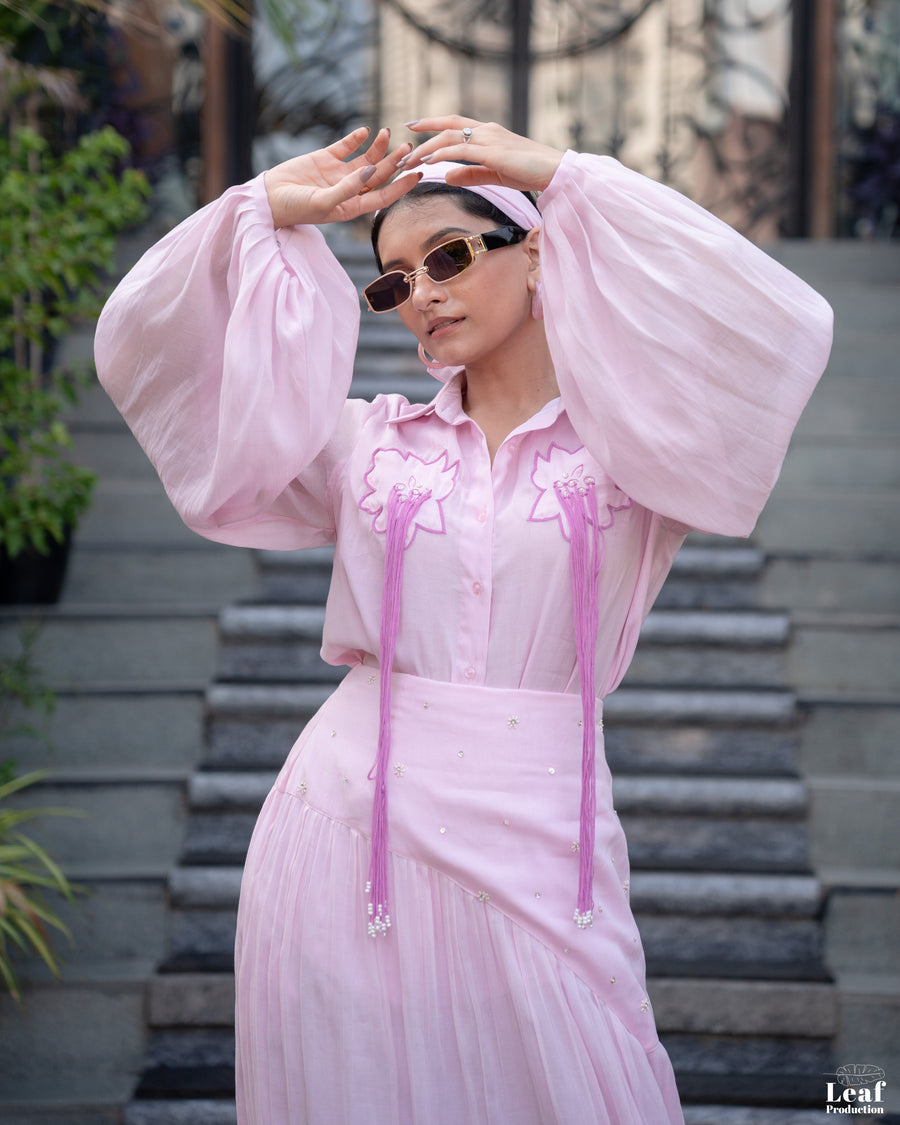 Blush Bloom – Mul Chanderi Shirt & Skirt Set
