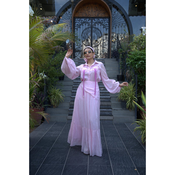 Blush Bloom – Pure Mul Chanderi Shirt & Skirt Set