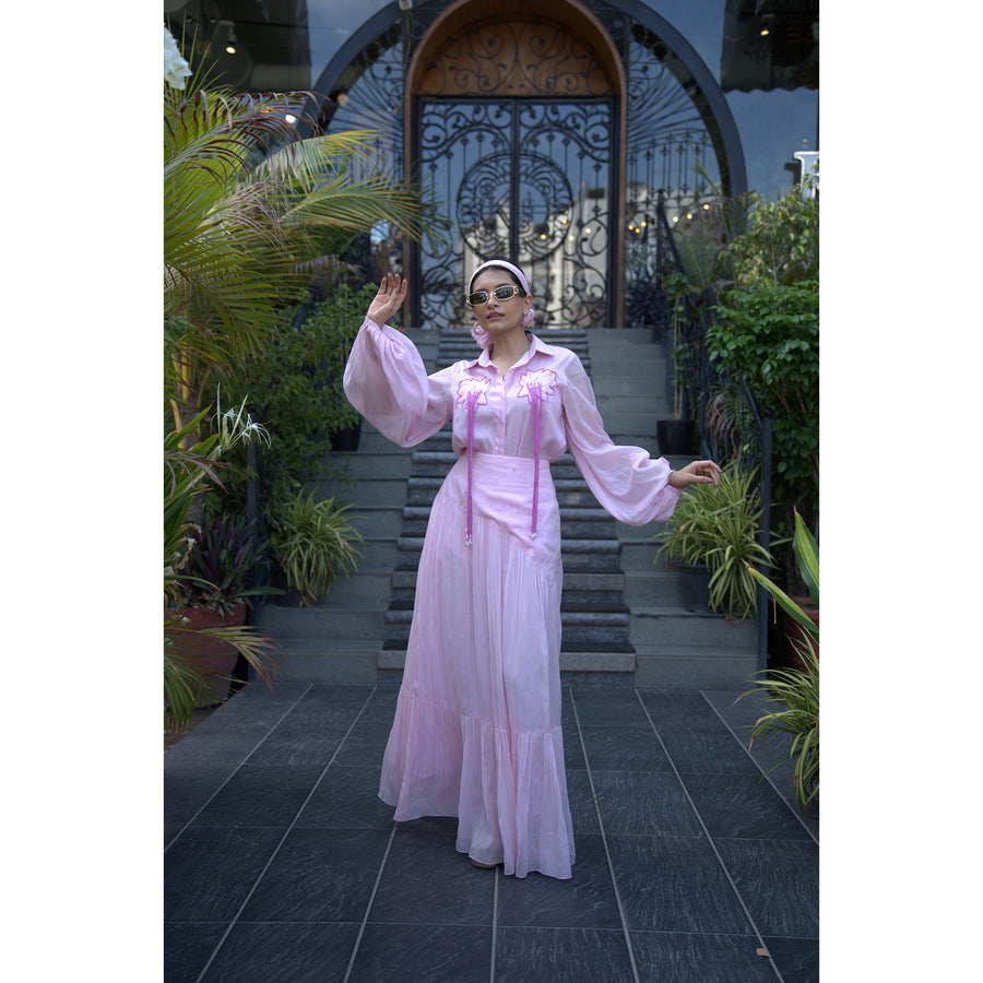Blush Bloom – Pure Mul Chanderi Shirt & Skirt Set