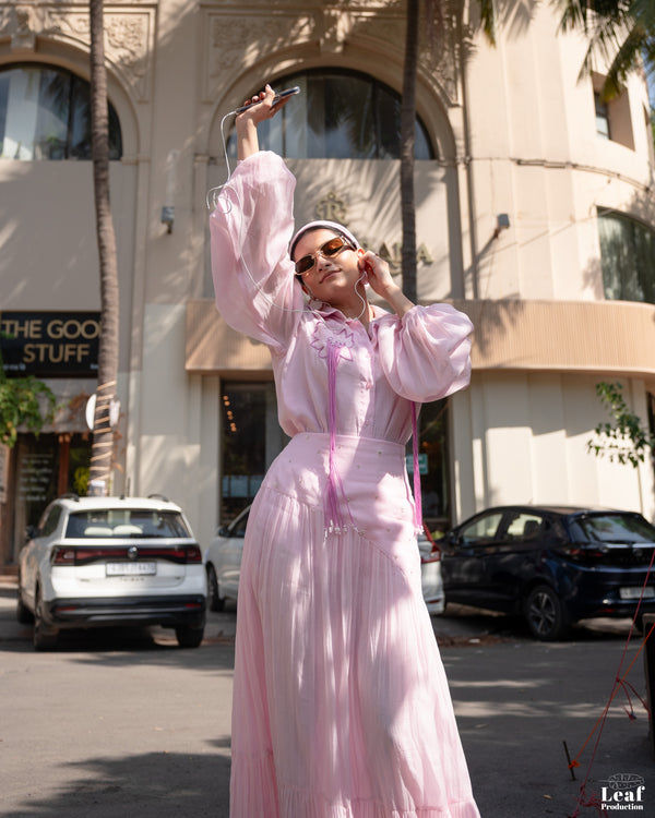 Blush Bloom – Mul Chanderi Shirt & Skirt Set