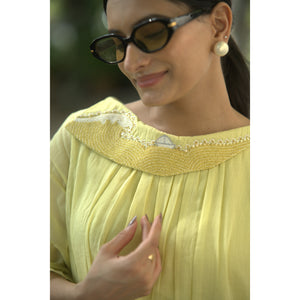 Citrine Glow – Pure Mul Chanderi Tiered Dress