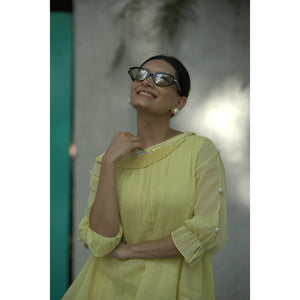 Citrine Glow – Pure Mul Chanderi Tiered Dress