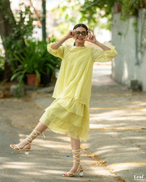 Citrine Glow – Mul Chanderi Tiered Dress