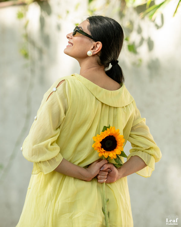 Citrine Glow – Mul Chanderi Tiered Dress