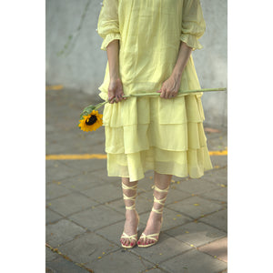 Citrine Glow – Pure Mul Chanderi Tiered Dress