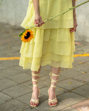 Citrine Glow – Mul Chanderi Tiered Dress
