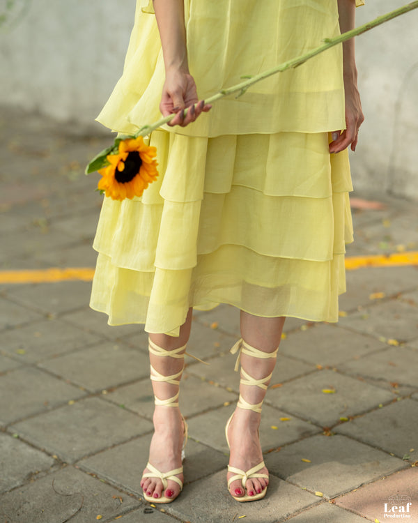 Citrine Glow – Mul Chanderi Tiered Dress