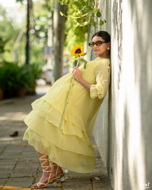 Citrine Glow – Mul Chanderi Tiered Dress