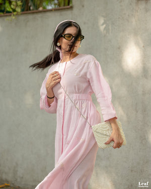 Blush Whisper – Mul Chanderi Embroidered Dress