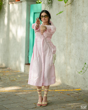 Blush Whisper – Mul Chanderi Embroidered Dress