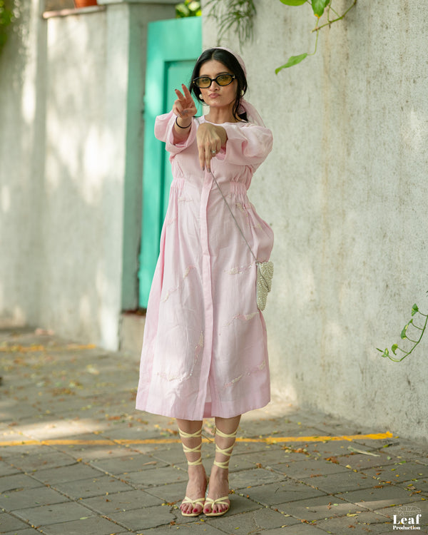 Blush Whisper – Mul Chanderi Embroidered Dress