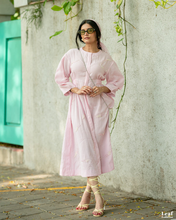 Blush Whisper – Mul Chanderi Embroidered Dress