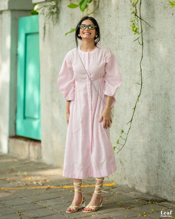 Blush Whisper – Mul Chanderi Embroidered Dress