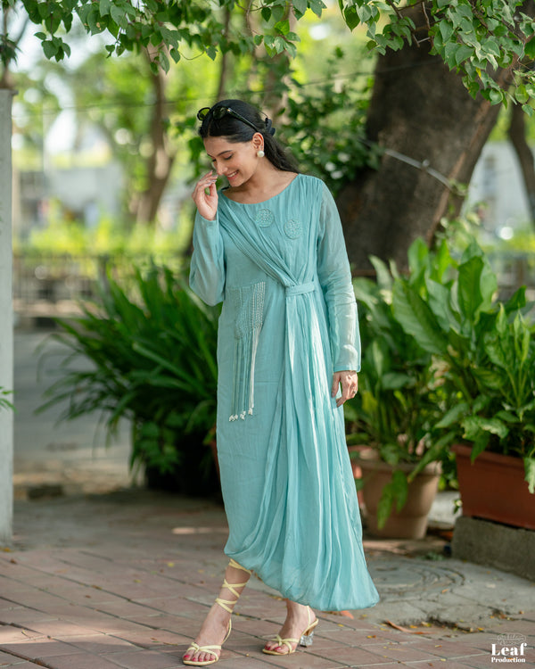 Sea Breeze – Mul Chanderi Embroidered Dress