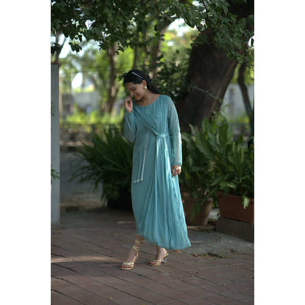 Sea Breeze – Pure Mul Chanderi Embroidered Dress
