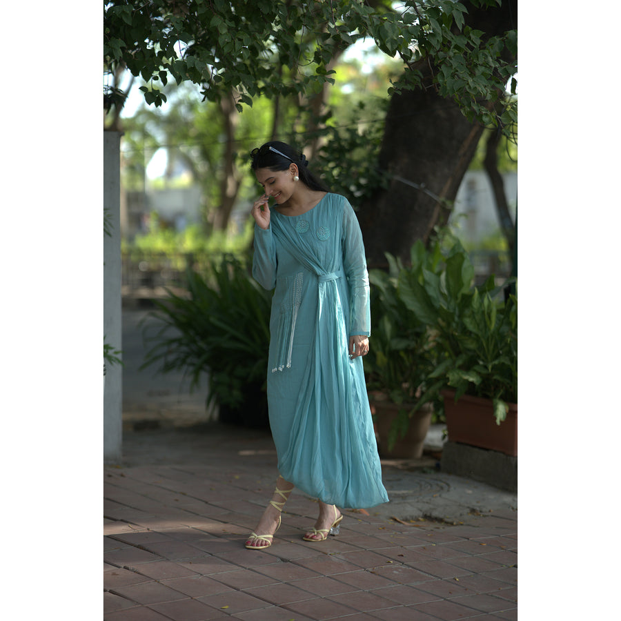 Sea Breeze – Pure Mul Chanderi Embroidered Dress