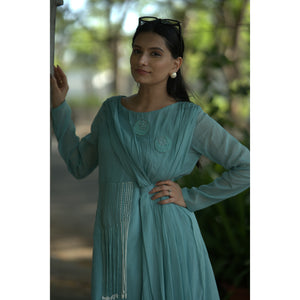Sea Breeze – Pure Mul Chanderi Embroidered Dress