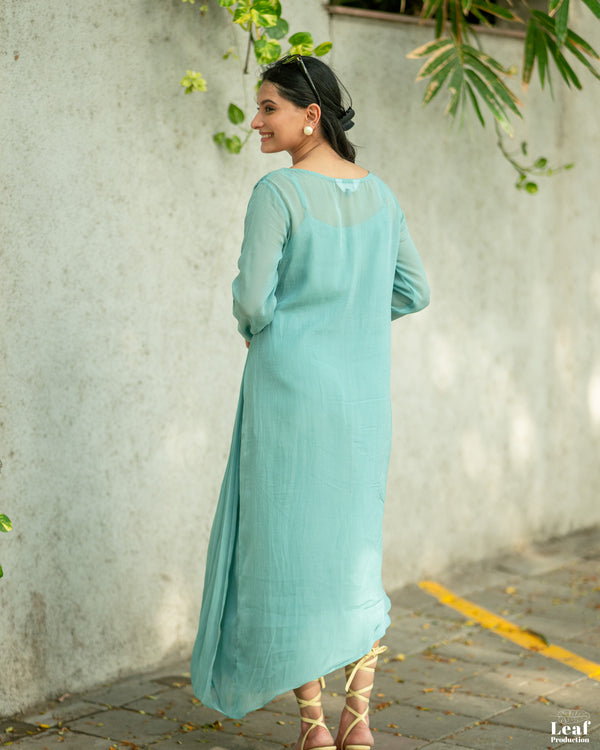 Sea Breeze – Mul Chanderi Embroidered Dress