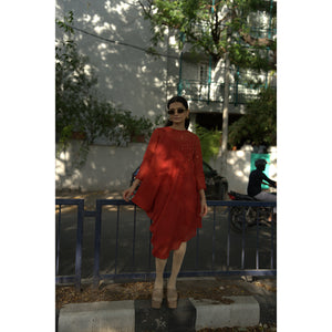 Rust Ember – Pure Mul Chanderi Cowl Dress
