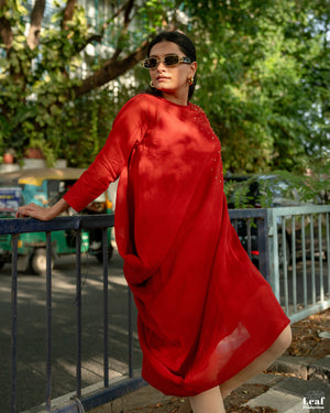 Rust Ember – Mul Chanderi Cowl Dress