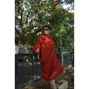 Rust Ember – Pure Mul Chanderi Cowl Dress